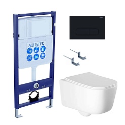 Aquatek Унитаз подвесной Лугано AQ2002-00 в комплекте с инсталляцией Standard INS-0000012 с клавишей смыва KDI-0000017 матовый черный и крепления KKI-0000002 – фотография-1